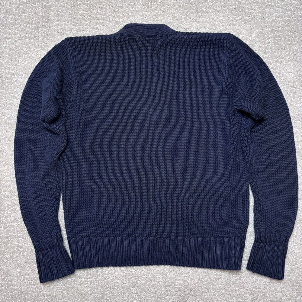 VTG 90s Polo Ralph Lauren Navy Varsity Letterman Cardigan Sweater Men's S Cotton - Picture 2 of 8